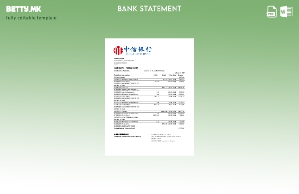 модерен стил China Citic Bank Corp шаблон за ексел банкарски изводи